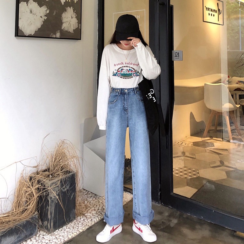 CELANA WANITA KULOT JEANS HIGHWAIST PANJANG KEKINIAN BIRU