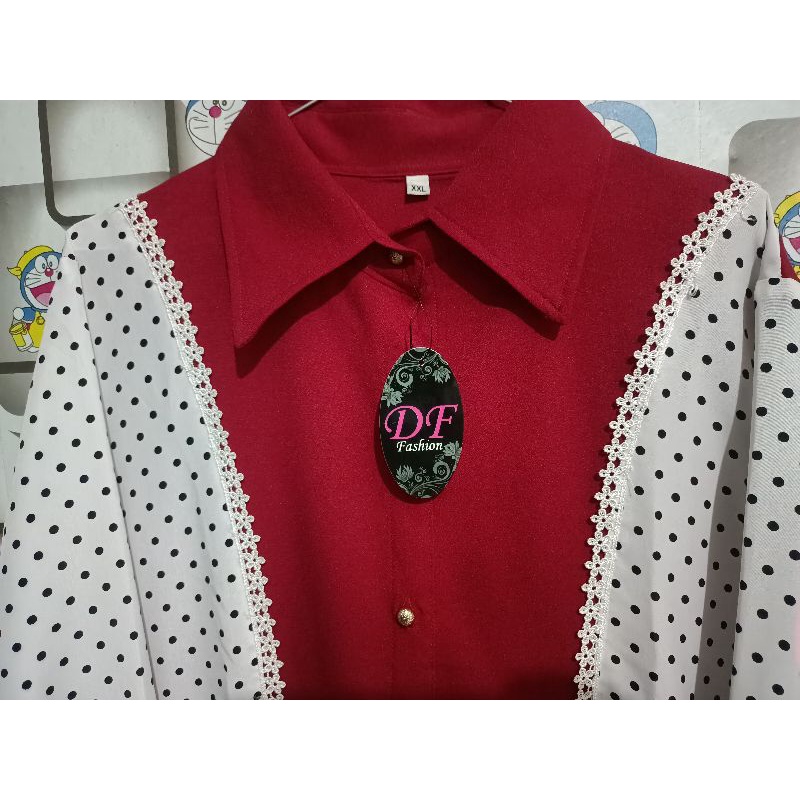 Tunik Polkadot Mix Merah Maroon