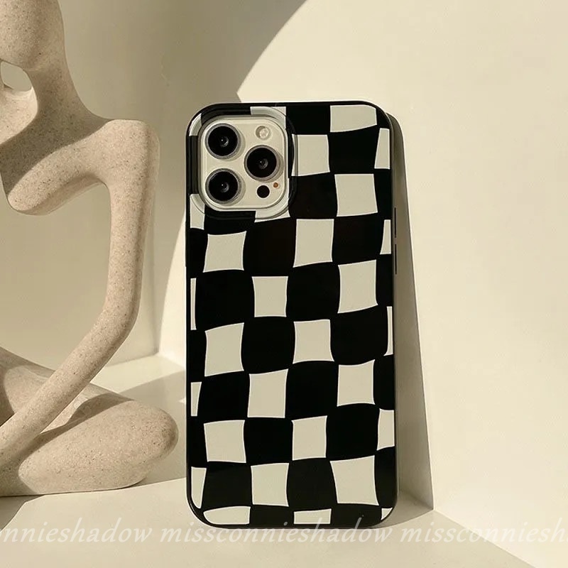 Soft Case Bahan tpu Motif Kotak Hitam Dan Putih Untuk iPhone 11 13 12 Pro Max XR X XS Max 7 8 Plus SE 2020