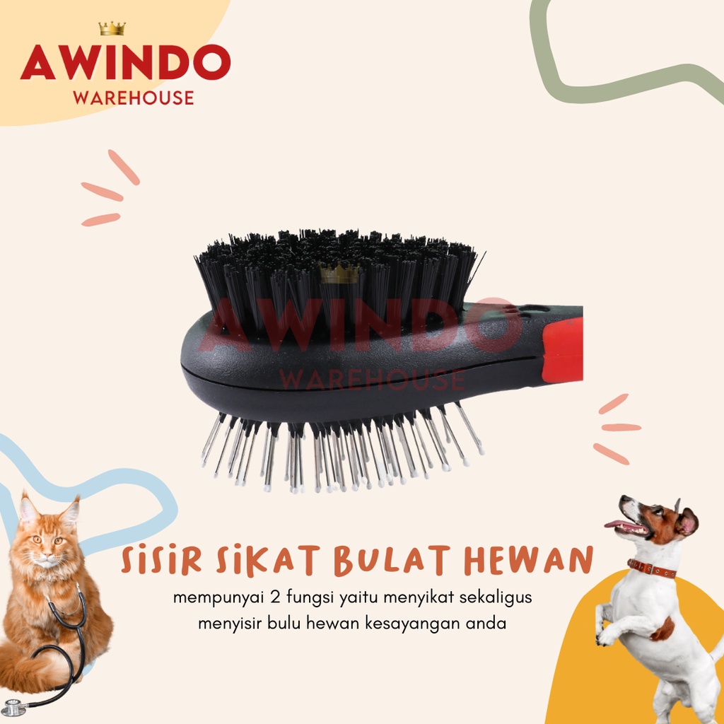 SISIR SIKAT BULAT - Sisir Sikat Hewan Kucing Anjing Kelinci Pet Grooming Brush