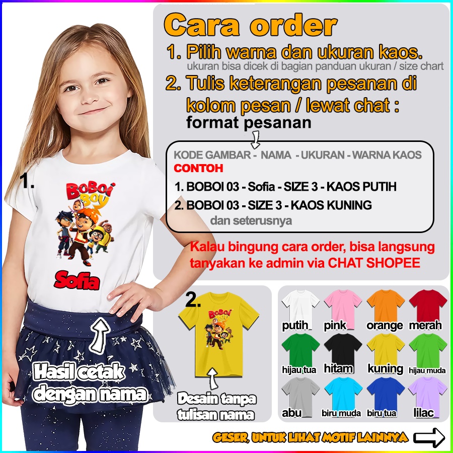 Baju Kaos ANAK DAN DEWASA BOBOBOI BOBOIBOY COUPLE (FREE NAMA)