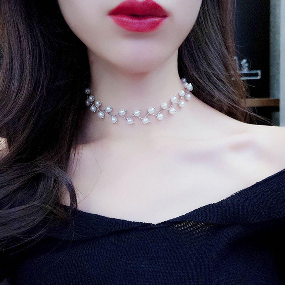 Needway  Handmade Collar Beads Female Jewelry Clavicle Chain for Women Necklaces Wedding Bride Necklace Elegant Simulated Pearl/Multicolor