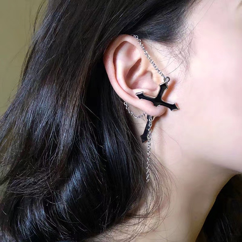 Anting Tindik Model Rantai Silang Bahan Stainless Steel Untuk Wanita