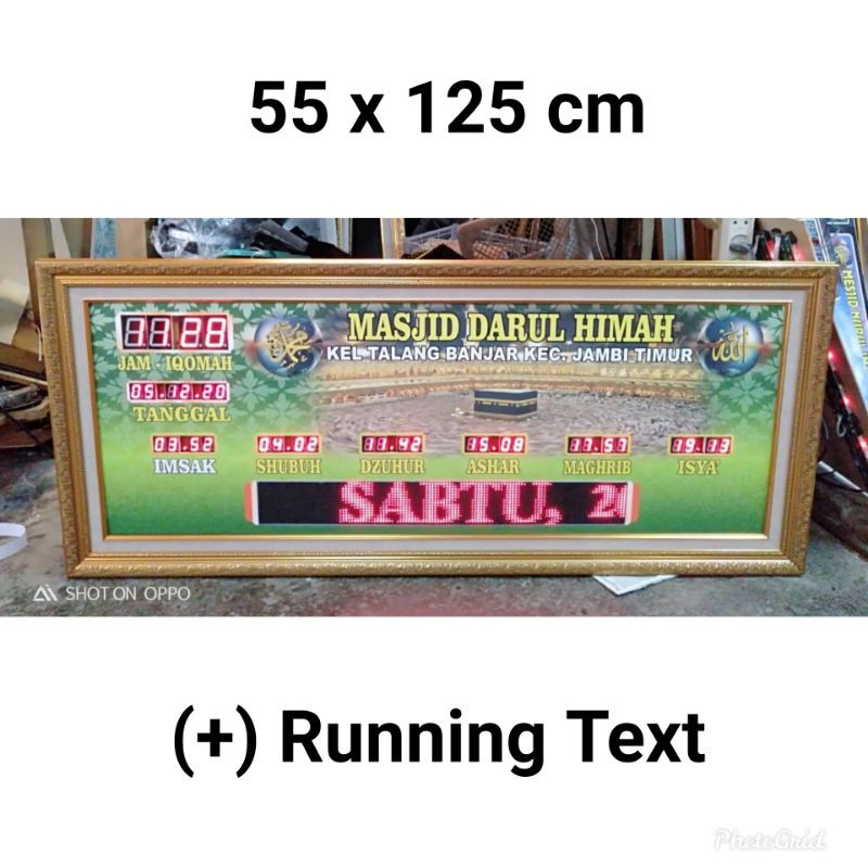 Jam Masjid Digital Waktu Adzan Running Teks Custom Nama 55 x 125 cm