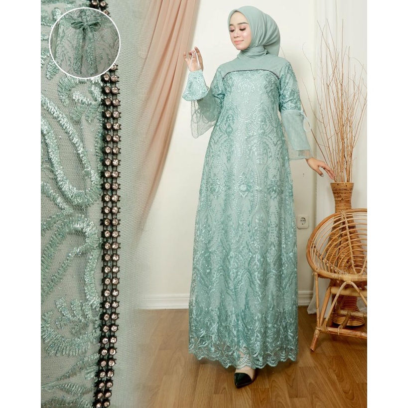 Permata Olshop / Syakia Dress NJ / Kebaya Modern / Gamis Brokat Pesta Mewah / Brokat Model Terbaru / Dress Kondangan