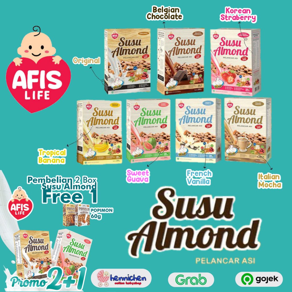 PROMO susu almond afis new launching pelancar asi / pengental asi / susu program hamil / susu almond pelancar asi / susu pelancar asi tinggi DHA 200 gram