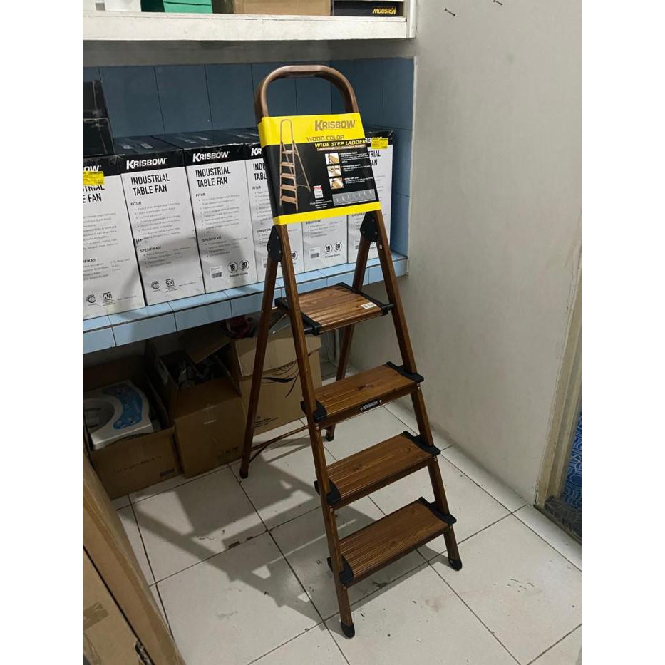 Jeob / Krisbow Tangga Lipat Alumunium Aluminium 4 Step Motif Kayu 1,5 Meter