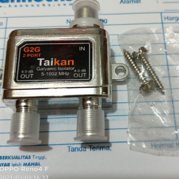 Splitter antena TV 2 way Splitter Signal TV 2way 2Cabang TaikAn Ori