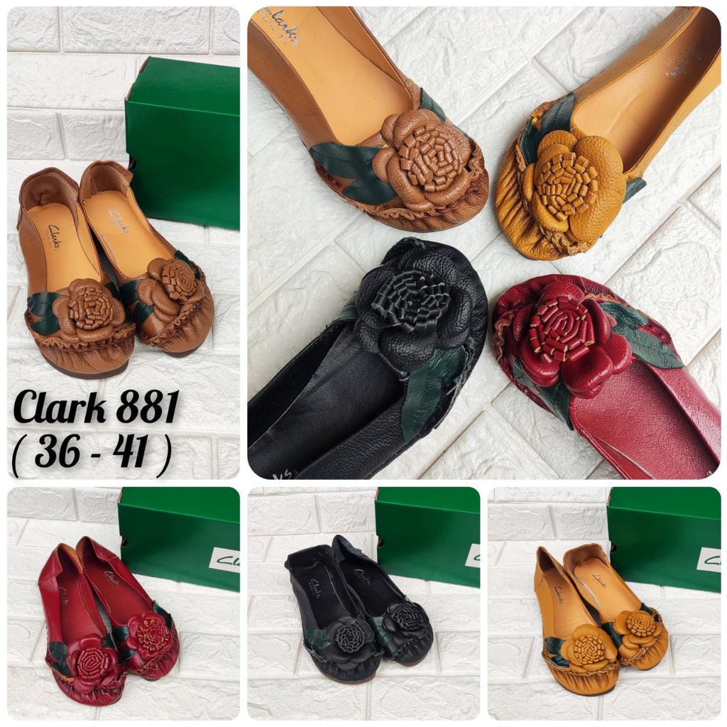 Clarks Aquilegia Flower Genuine Leather Sepatu Flat Wanita