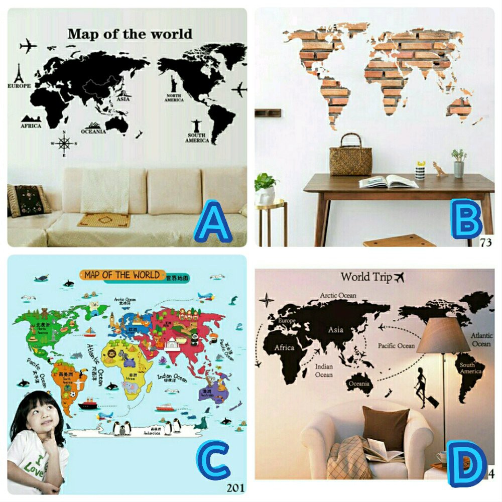 

Wall Stiker Edisi Map of the World ukuran Jumbo Best Quality