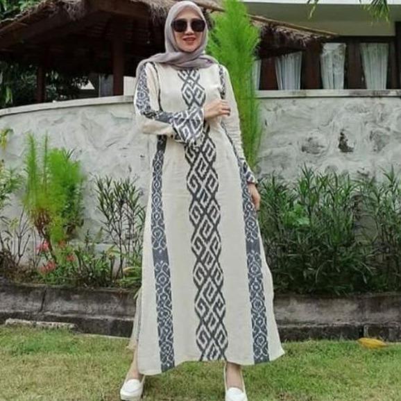 GAMIS CANTIK MOTIF TENUN WHITE LURIK VENSHOP