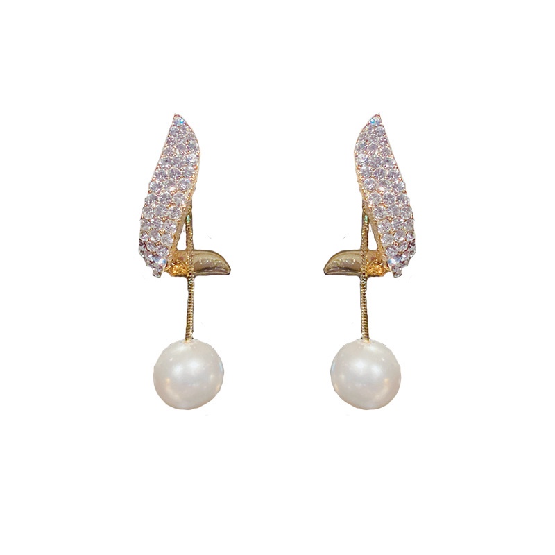 Anting Mutiara Berlian Bahan Titanium Steel 18K Gold Untuk Aksesoris Wanita