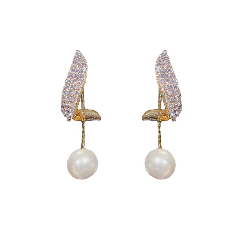 Anting Mutiara Berlian Bahan Titanium Steel 18K Gold Untuk Aksesoris Wanita