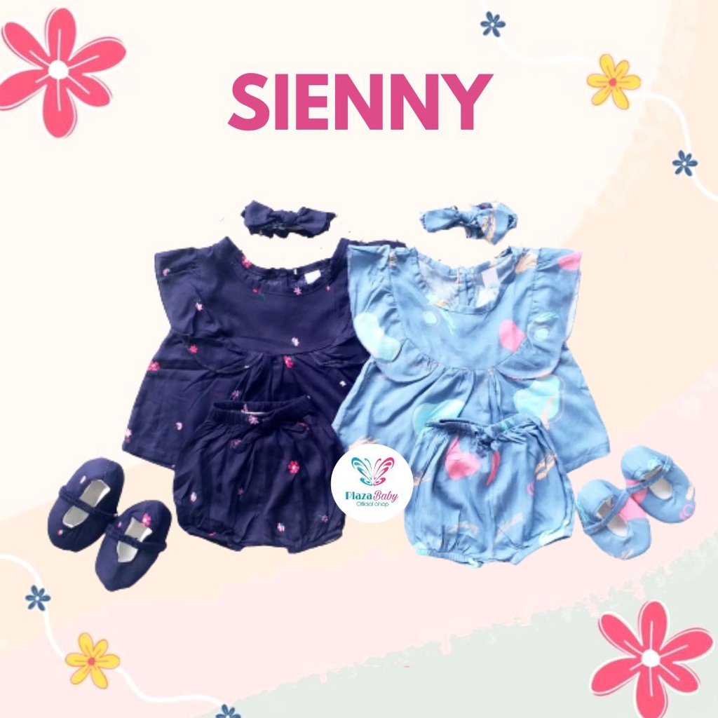 Plazababyku MX SIENNY SETELAN BANDO CPDK setelan bayi motif bunga yang lucu free headband + sepatu part3