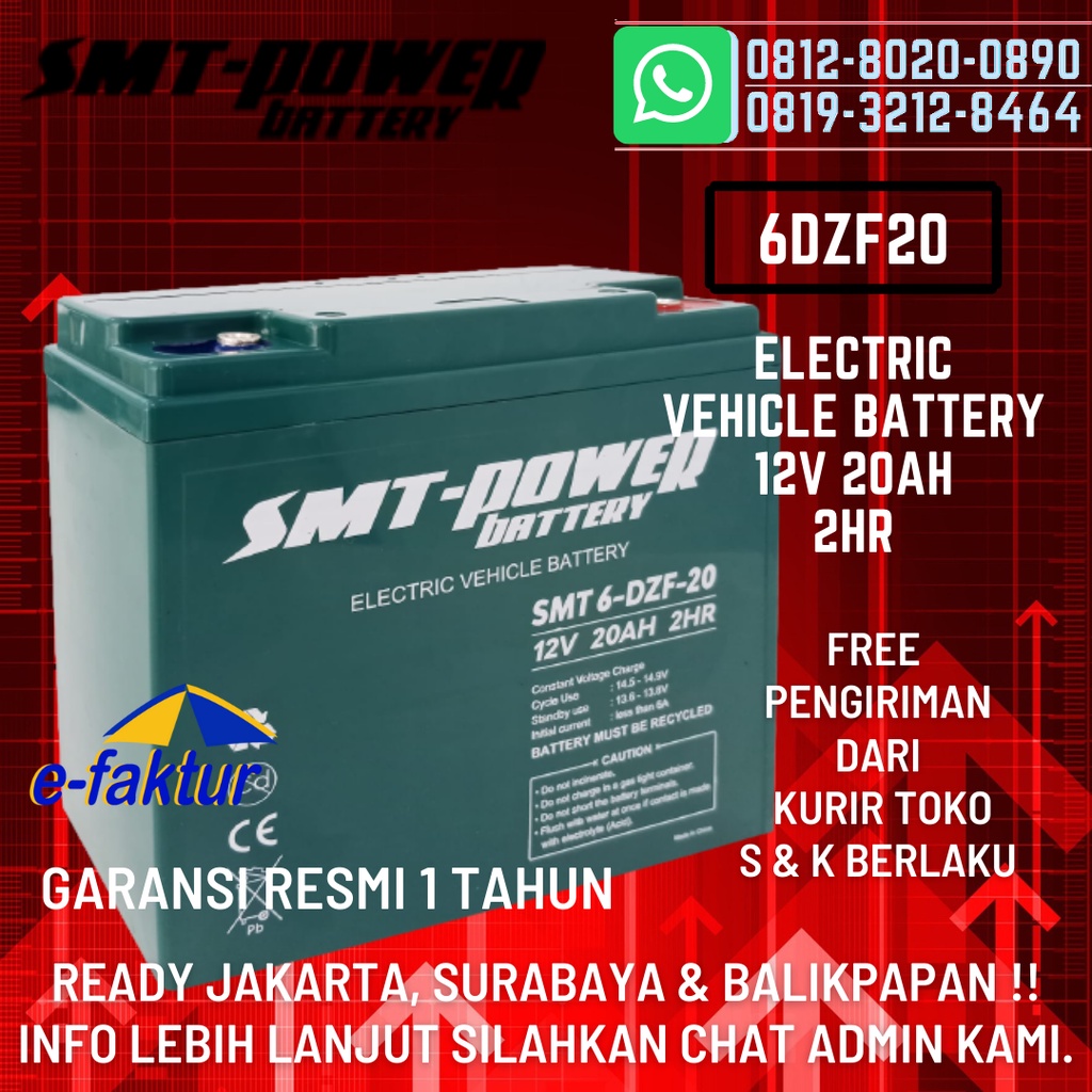 AKI SEPEDA LISTRIK SMT POWER 12V 20AH  BATTERY SELIS/MR JACKIE - 6DZF20
