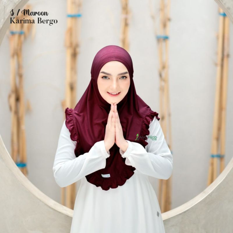 Alya hijab by naja Karima bergo instan premium kekinian terlaris-Maroon
