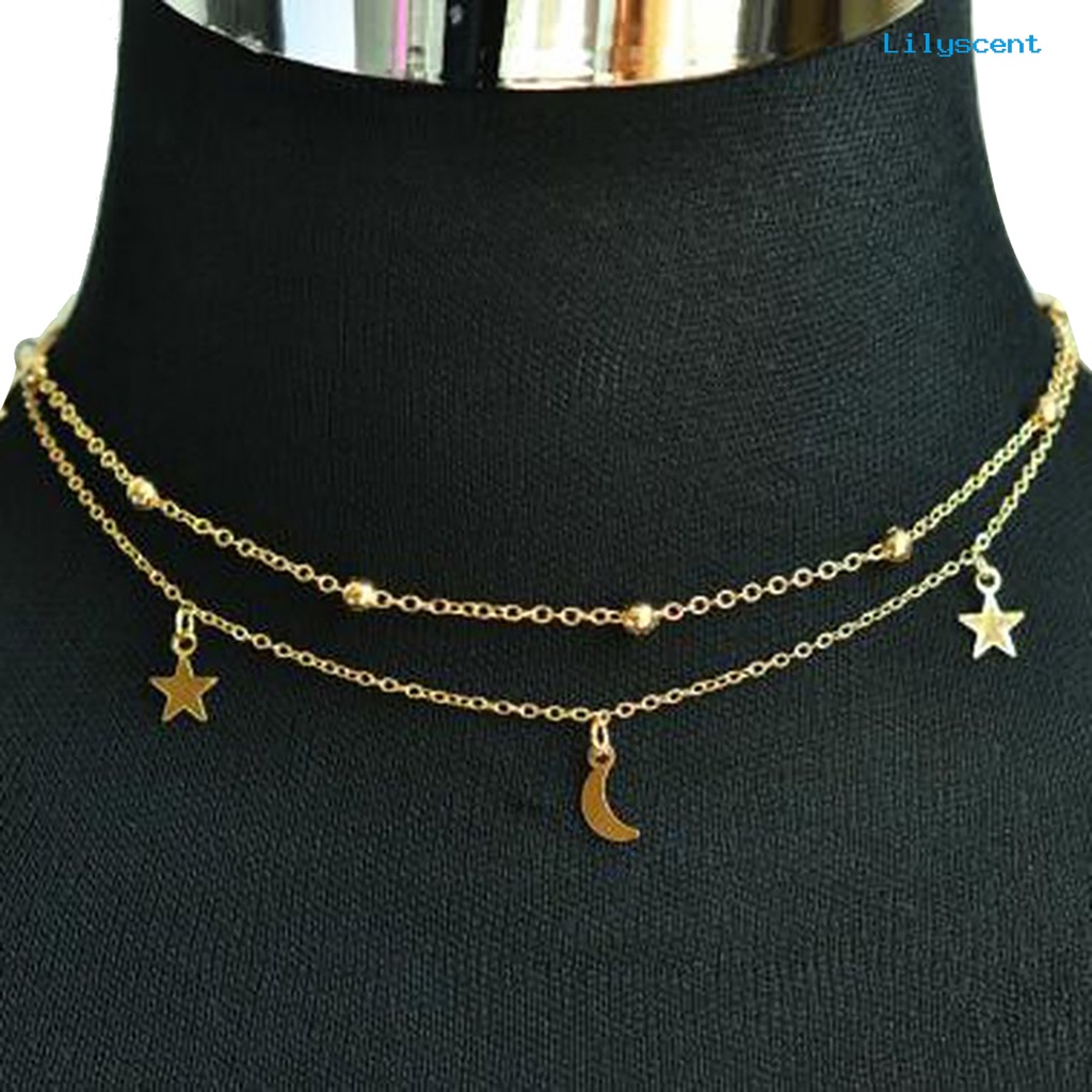 Kalung Choker Lapis Emas Dengan Liontin Bulan Untuk Pesta