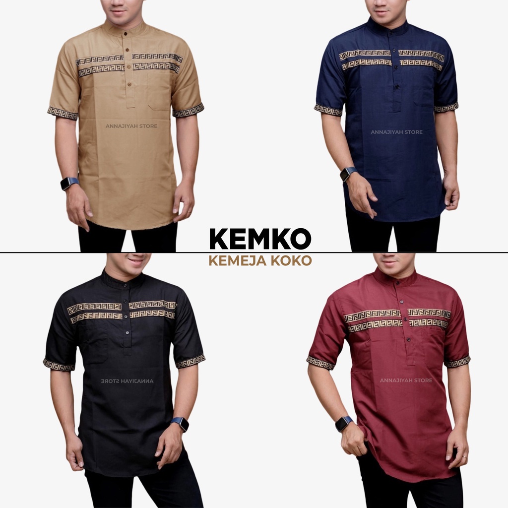 Kemeja Koko Kemko Kurta FF Lengan Pendek  / Baju Taqwa Moslem Pria bahan Katun