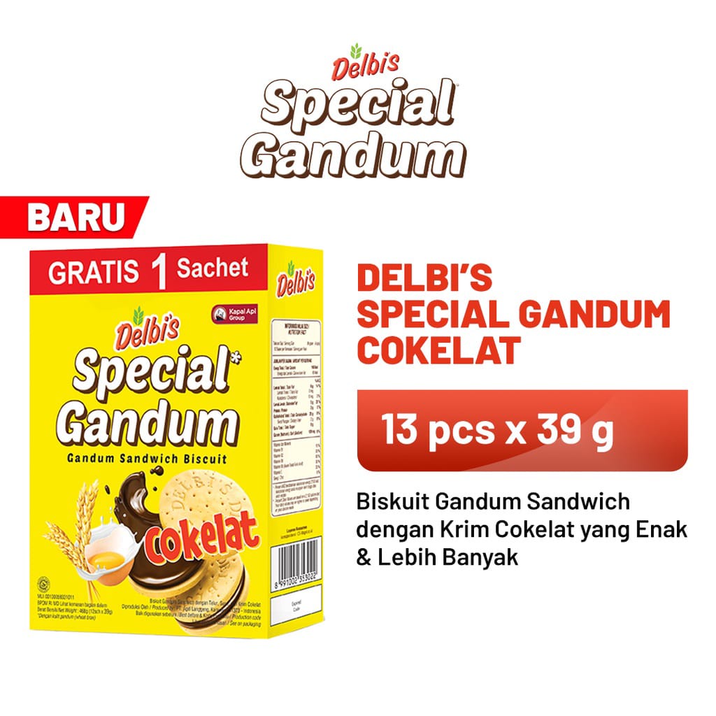 Biskuit Sandwich Coklat Gandum Delbis (13 pcs x 39gr) cemilan murah dan enak