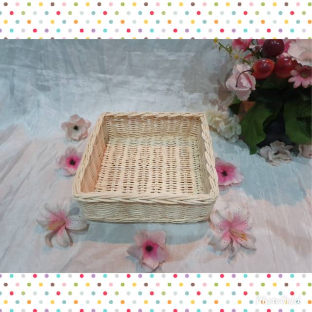 

K55L - Keranjang rotan PREMIUM kotak L 21x21x7 cm hampers parcel souvenir kado hantaran seserahan pernikahan