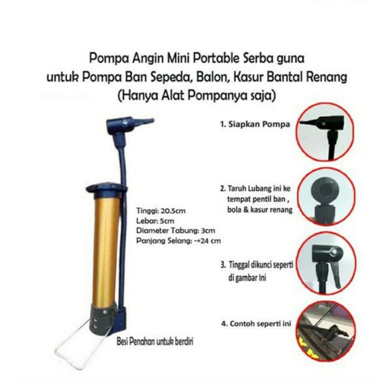 Pompa Angin Ban Sepeda Portable Mini Bola Balon Air Pump Serbaguna Injak