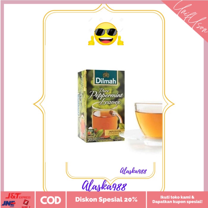 

⭐COD⭐ DILMAH PURE PEPPERMINT LEAVES - NATURALLY CAFFEINE FREE - TEA BAGS 20