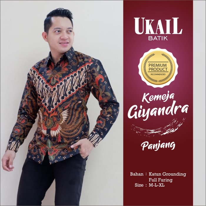 GIYANDRA Atasan Baju Kemeja Batik Pria Lengan Panjang Seragam Kantor PREMIUM Katun UKAIL SOLO