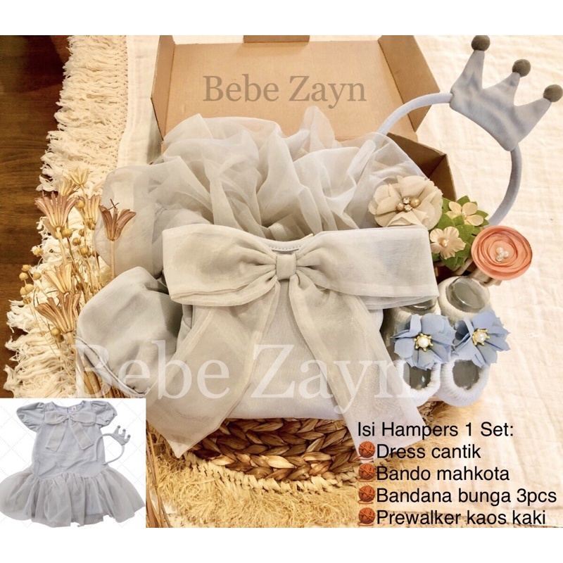 {BEBE ZAYN} Hampers baby/ hampers bayi/ baby gift/ kado bayi/ baby newborn/ Baby Girl/ Flowery Dress Set-Queen Lacey Grey