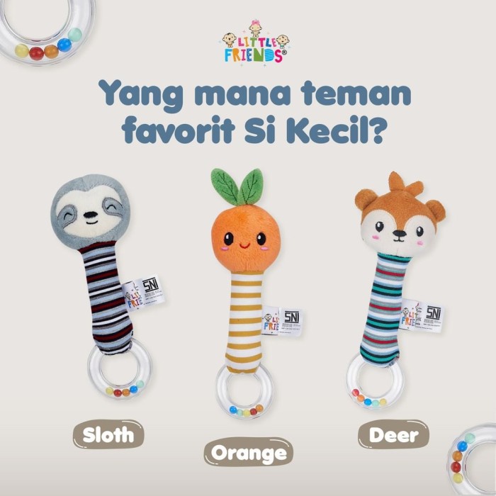 LITTLE FRIENDS Rattle Stick Mainan Bayi Kericik Boneka Stick Baby Toy