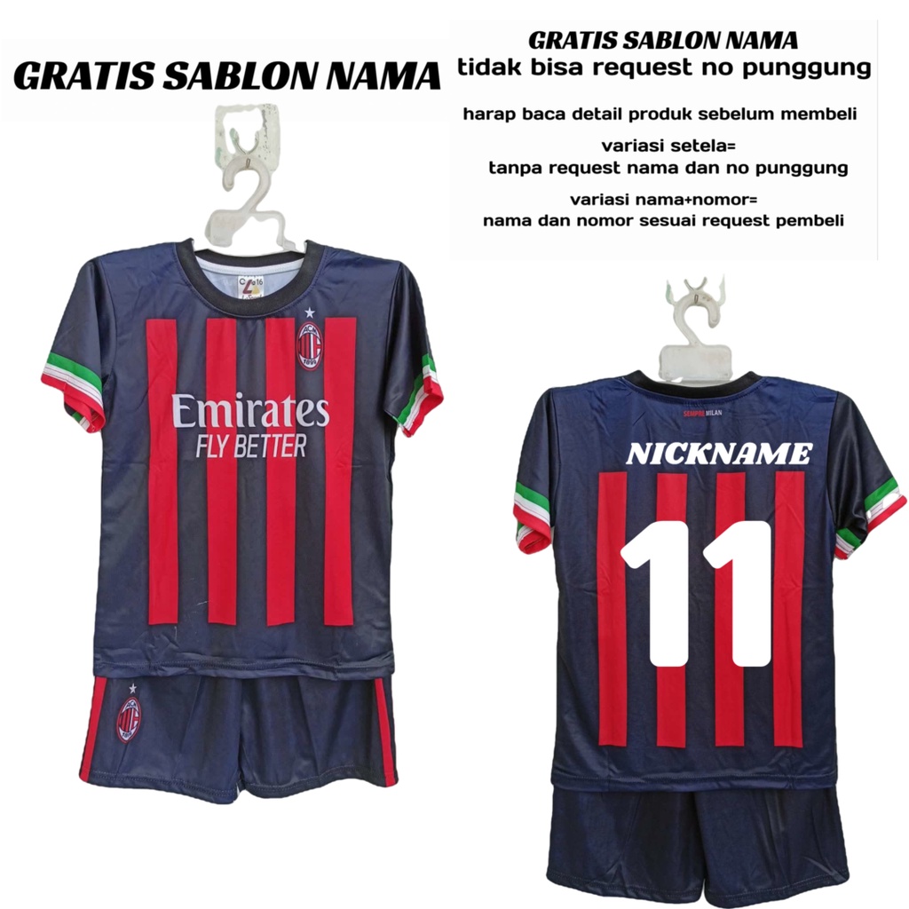 JERSEY SETELAN BAJU BOLA AC MILANO HOME 2022/2023/JERSEY AC MILANI KIDS TERBARU