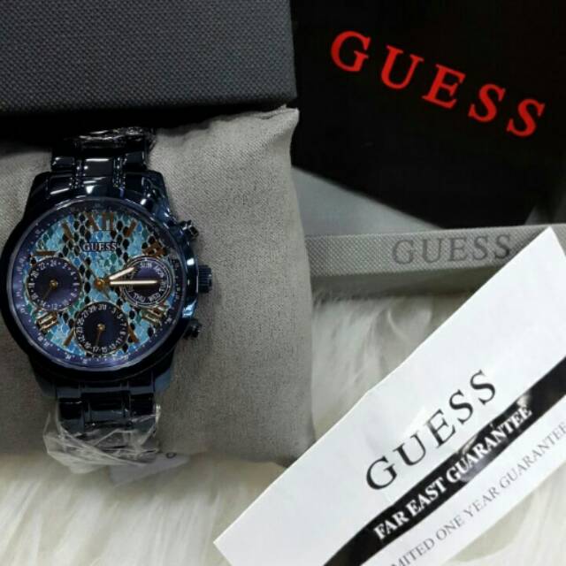 Jam Tangan Wanita Guess W0448L10 Biru Rantai Original Murah