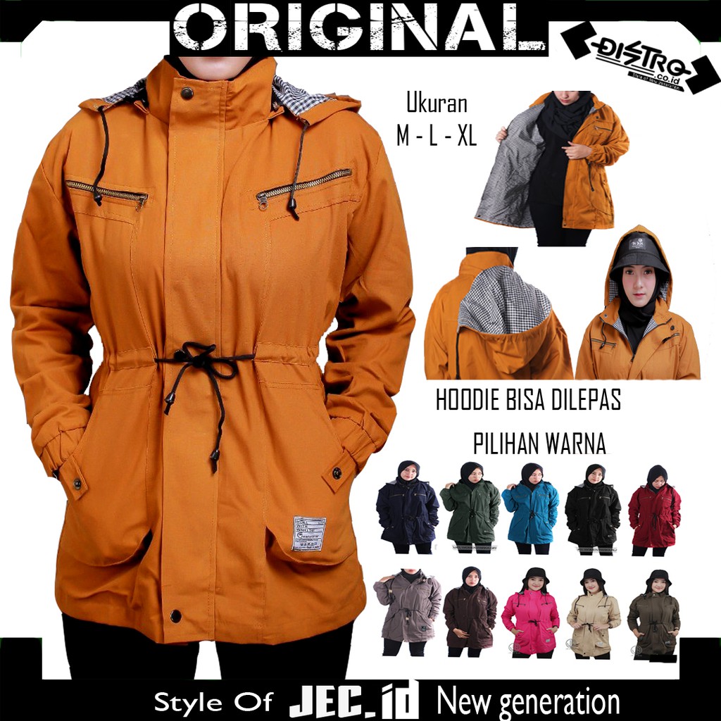 JEC Jaket Parka Wanita Acrilik Double Zipper Full Premium | Jaket Hijab | Kanvas | Jaket Gunung