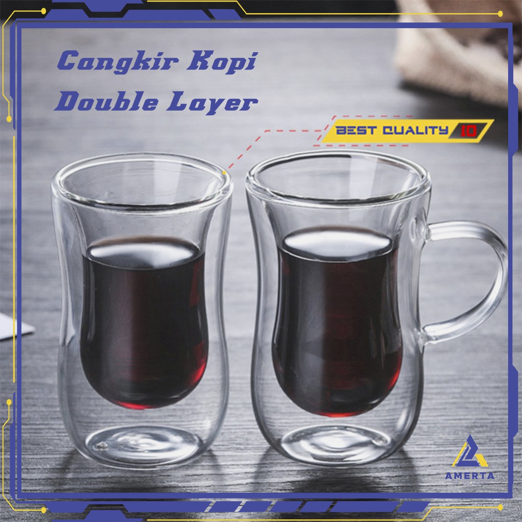 Cangkir Kopi Cretive Double Layer Glass Coffee Model Eropan 80ml