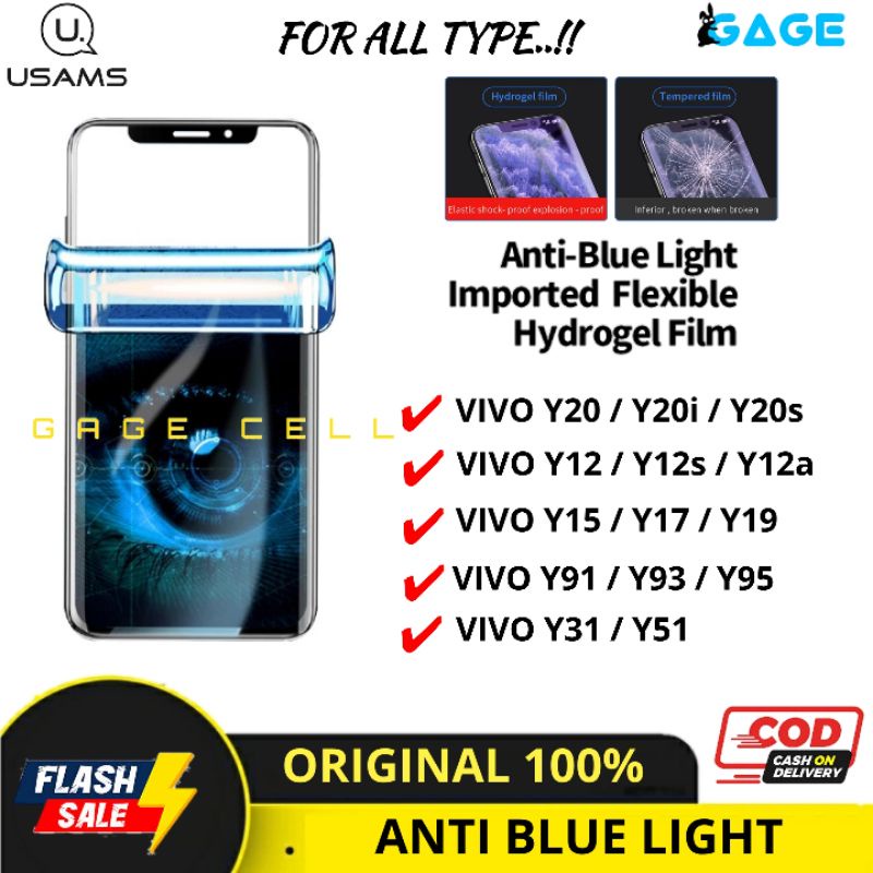 USAMS HYDROGEL ANTI GORES BLUE LIGHT VIVO Y15 Y17 Y19 Y91 Y93 Y95 Y31 Y51 FULL LAYAR SCREEN GUARD