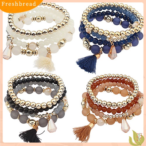 [TERLARIS]4Pcs/Set Women Ethnic Multilayer Resin Beads Tassels Cuff Bracelets Fashion Jewelry