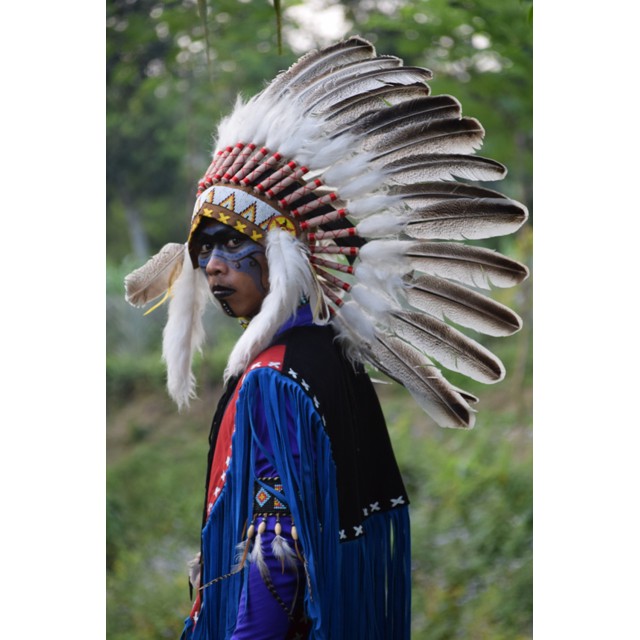 TOPI INDIAN - INDIAN HEADDRESS SMALL KALKUN MONTE BLUR-AS STOCKED