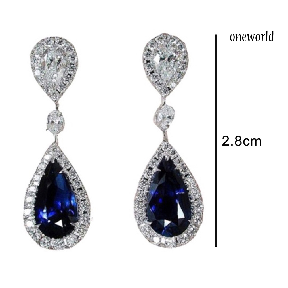 OW@ Fashion Round Teardrop Rhinestone Dangle Stud Earrings Bridal Party Jewelry Gift