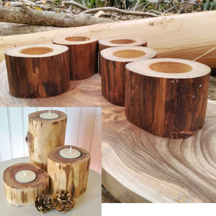 Tempat lilin kayu jati teak wood candle holder tea light rustic