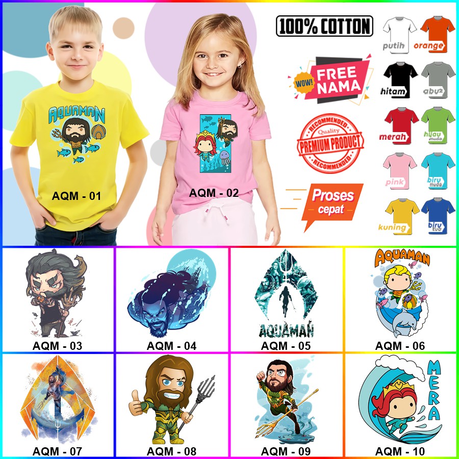 Baju Kaos ANAK DAN DEWASA AQUAMAN COUPLE (FREE NAMA)