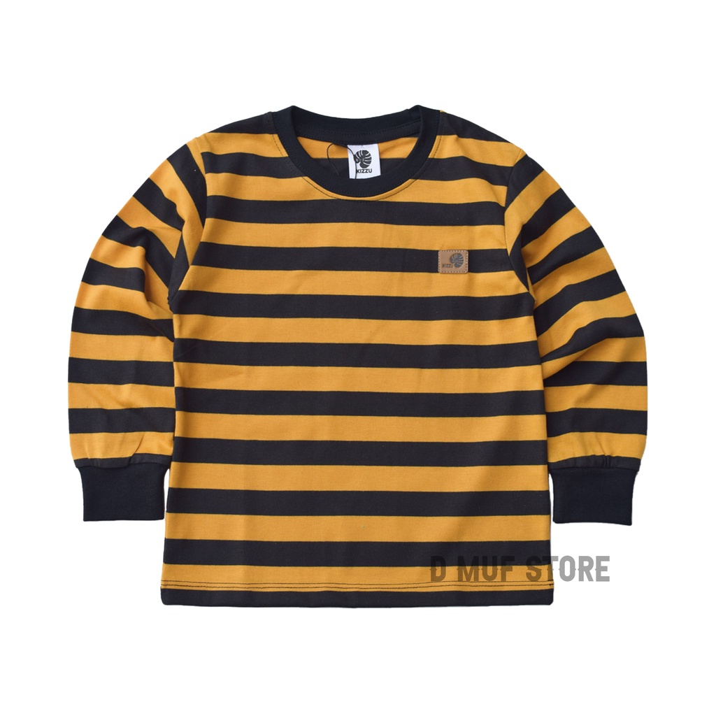 Kizzu Kaos Anak Salur Tangan Panjang Premium Usia 1-12 Tahun LP Salur Kuning- dmufstore