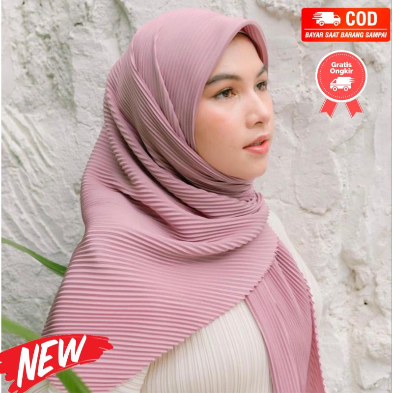 Hijab Segiempat Plisket / Kerudung Bella Plisket Polycotton / Jillbab Bella Plisket