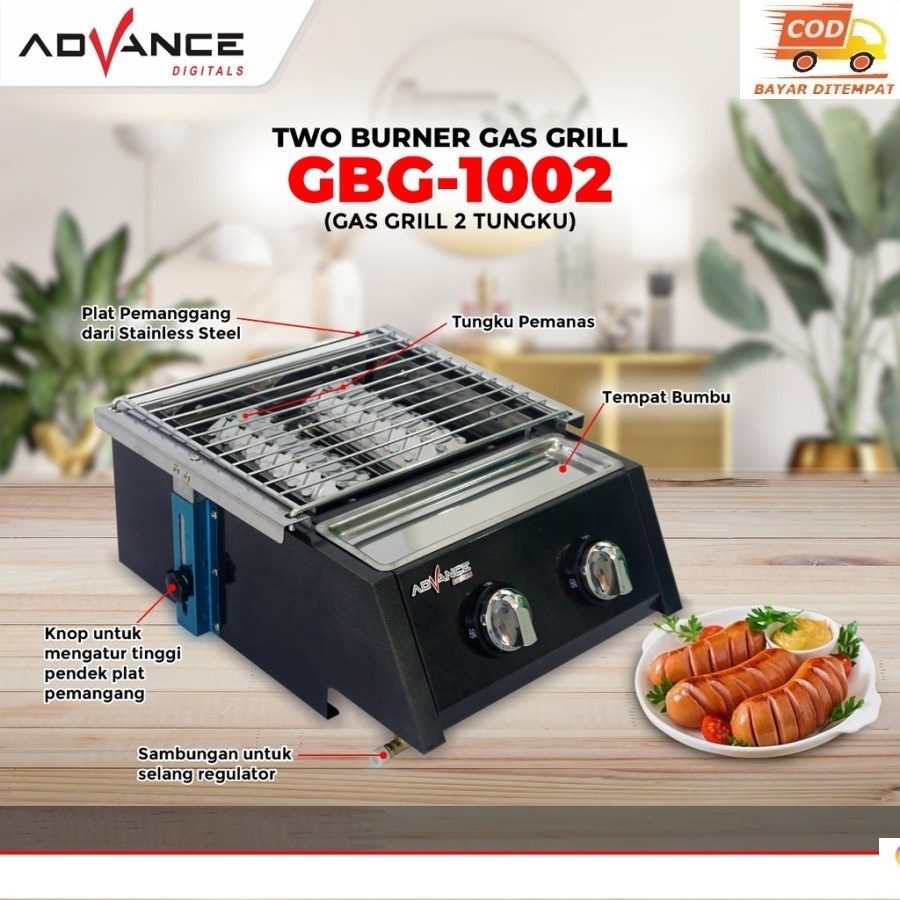 Advance Kompor Gas Pemanggang BBQ /SOSIS Roaster 2 Tungku GBG 1002 Serb