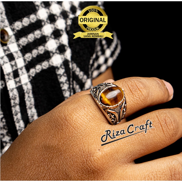 Cincin Pria Wanita Keren Batu Akik Alam Tiger Eye ASLI Original Simpel Kekinianv