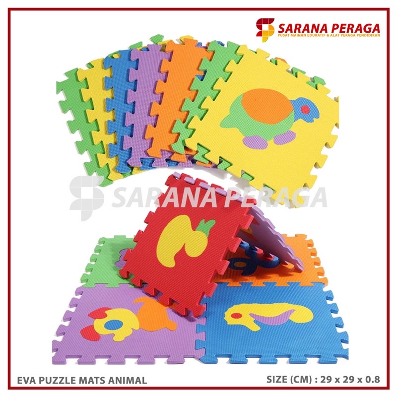 SaranaPeraga - Eva Puzzle Mats Hewan 10 pcs / Puzzle Lantai Motif Hewan / Karpet Bermain Anak - Main