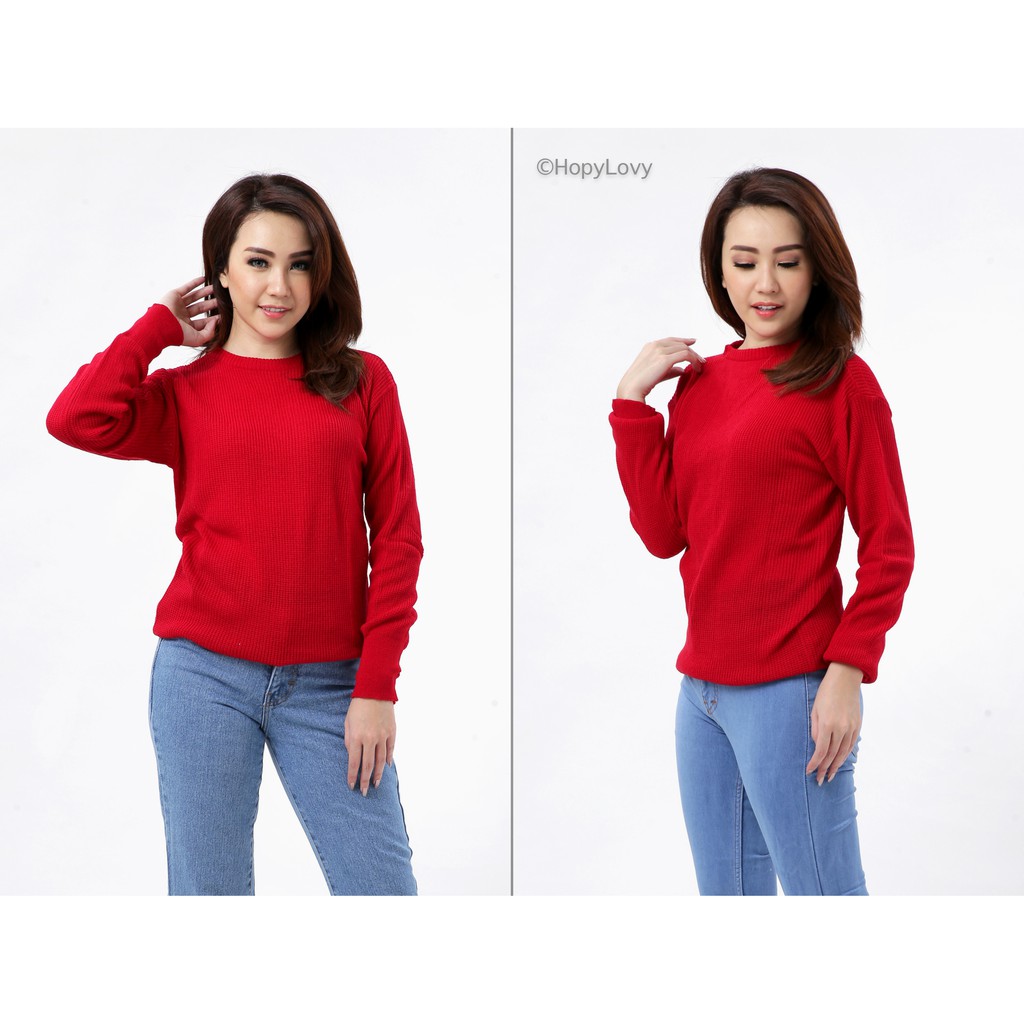 HOPYLOVY - Blouse Thumbhand bahan Rajut