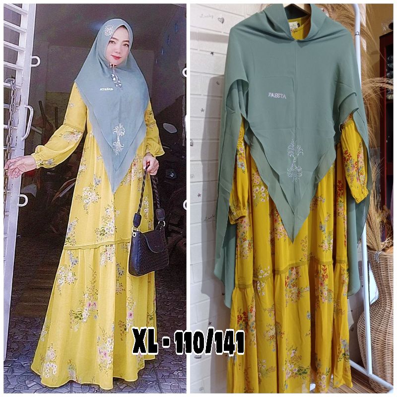 Faesta Daily - Gamis Syari set motif bunga