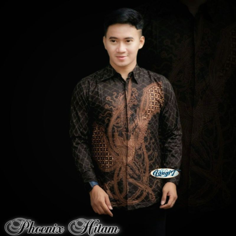 Kemeja Batik Pria Lengan Panjang Baju Batik Pria Motif Phonix Hitam