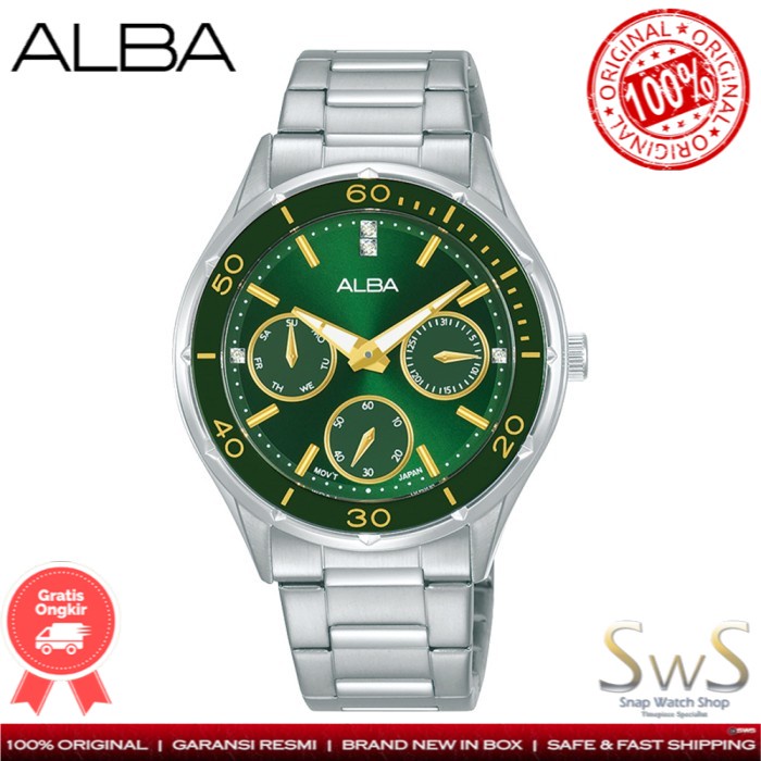 Alba Stainless Green Dial AP6701 Original Jam Tangan Wanita