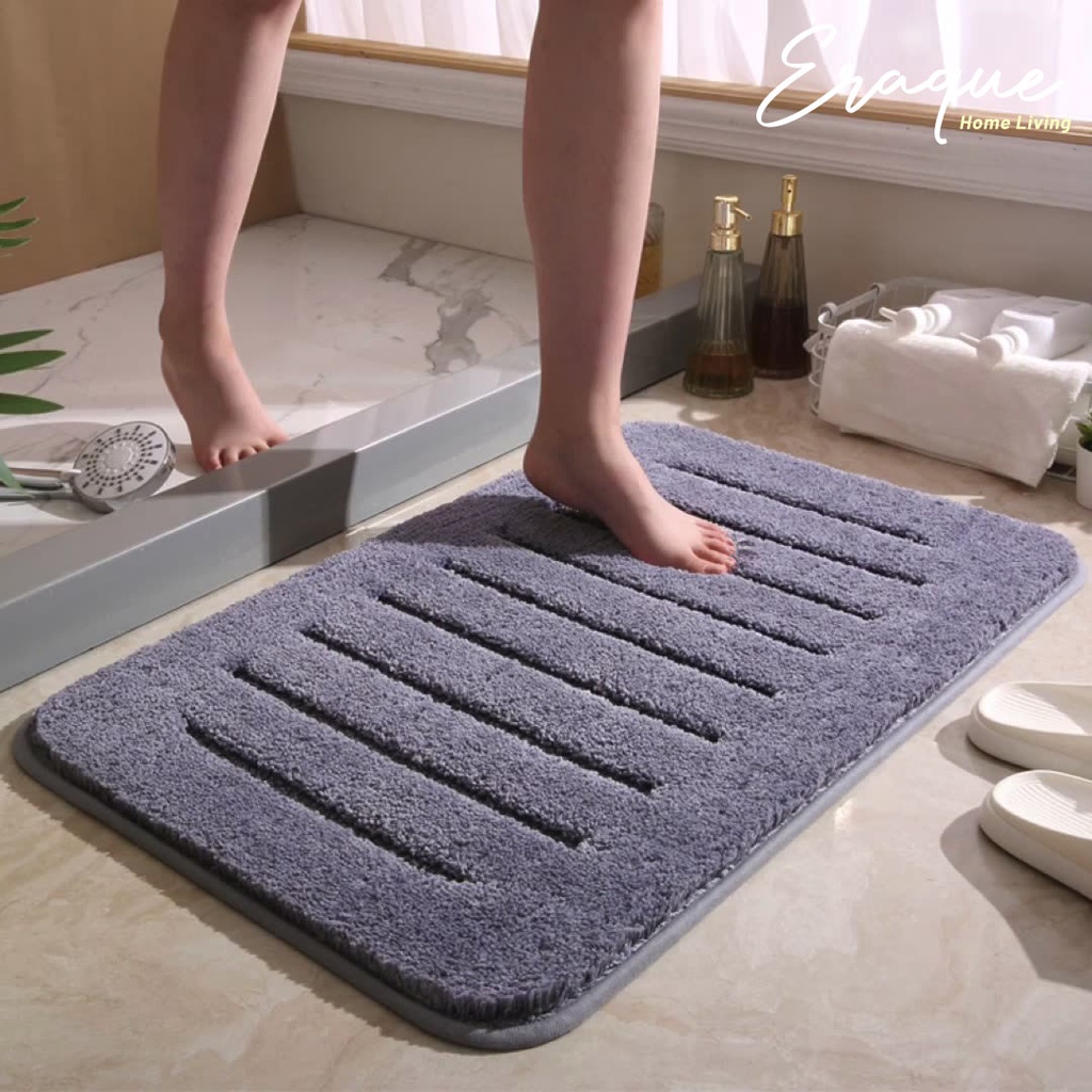 Leura Bathmat / Keset Kaki Kamar Mandi Toilet WC Anti Slip Minimalis Bulu Rasfur Tebal Premium Impor