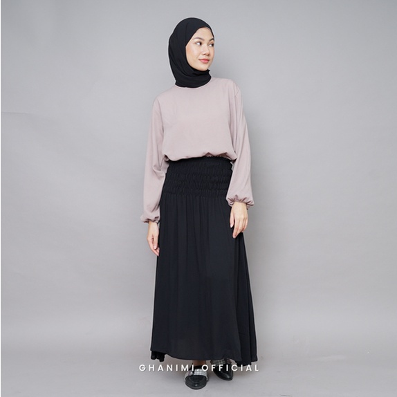 Ghanimi - Joya Skirt / Rok Crinkle Polos / rok span karet / rok sleting / rok korean style / rok aestetik / rok kondangan / rok pesta / bawahan kondangan / rok katun crinkle polos / rok flare / rok lebar / rok A line / rok kerut daily